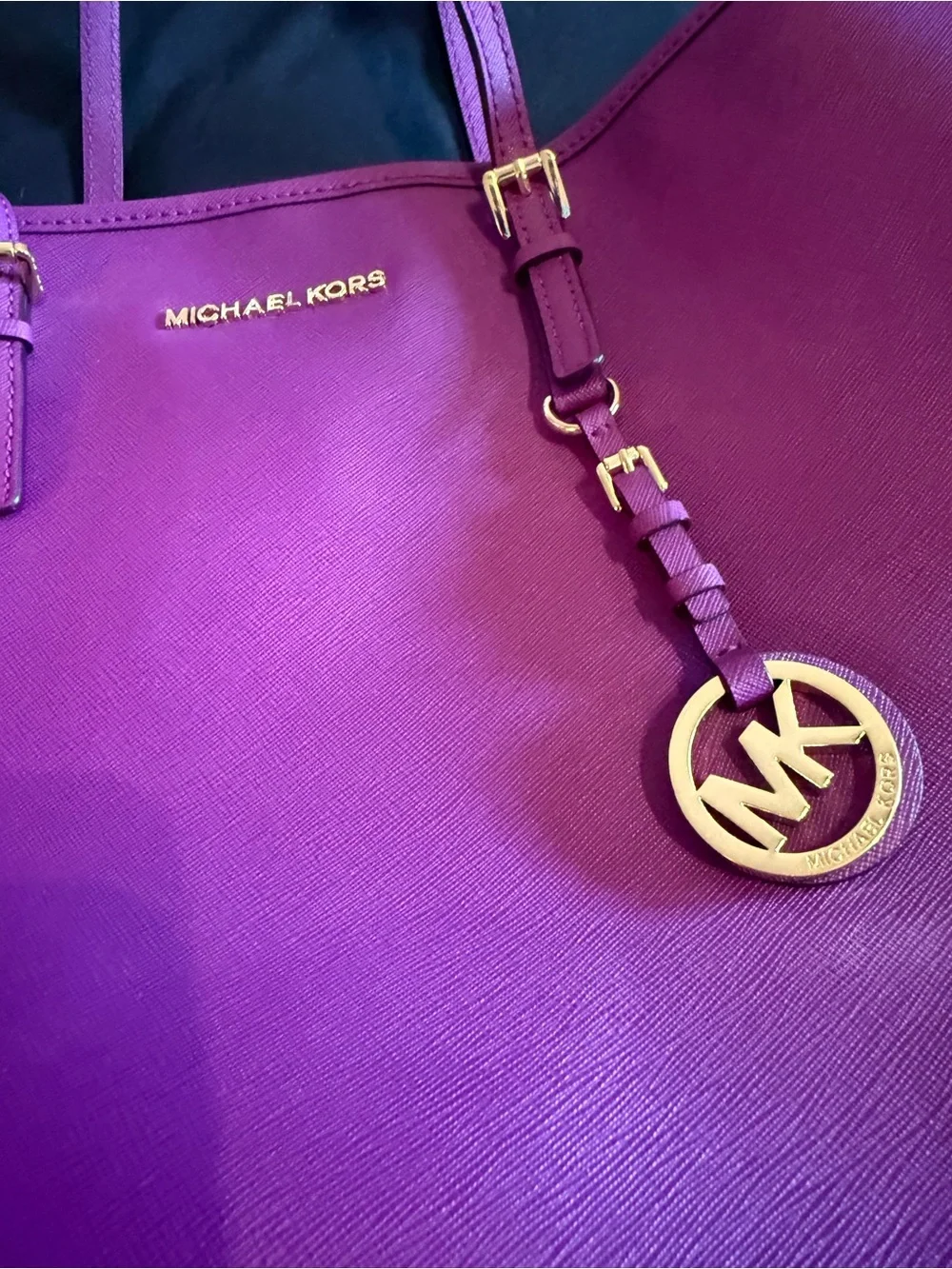 Michael Kors Magenta Saffiano Leather Tote with Gold Hardware